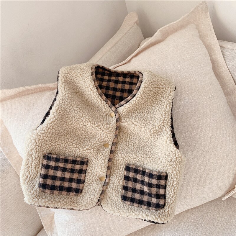 Vest For Kids Children's Sleeveless Jacket Kid Vest Girl And Boy Plush Vest Double Sided Toddler Girl Vest Baby Winter Clothes: 6T   130cm