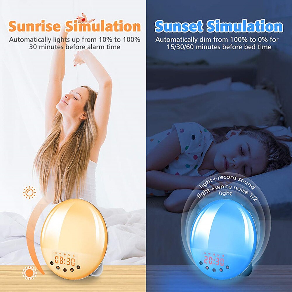 Smart Wake Up Light Workday Alarm Clock With Sounds Snooze Function Sunrise Sunset Simulation With Digital Time DIsplay Light