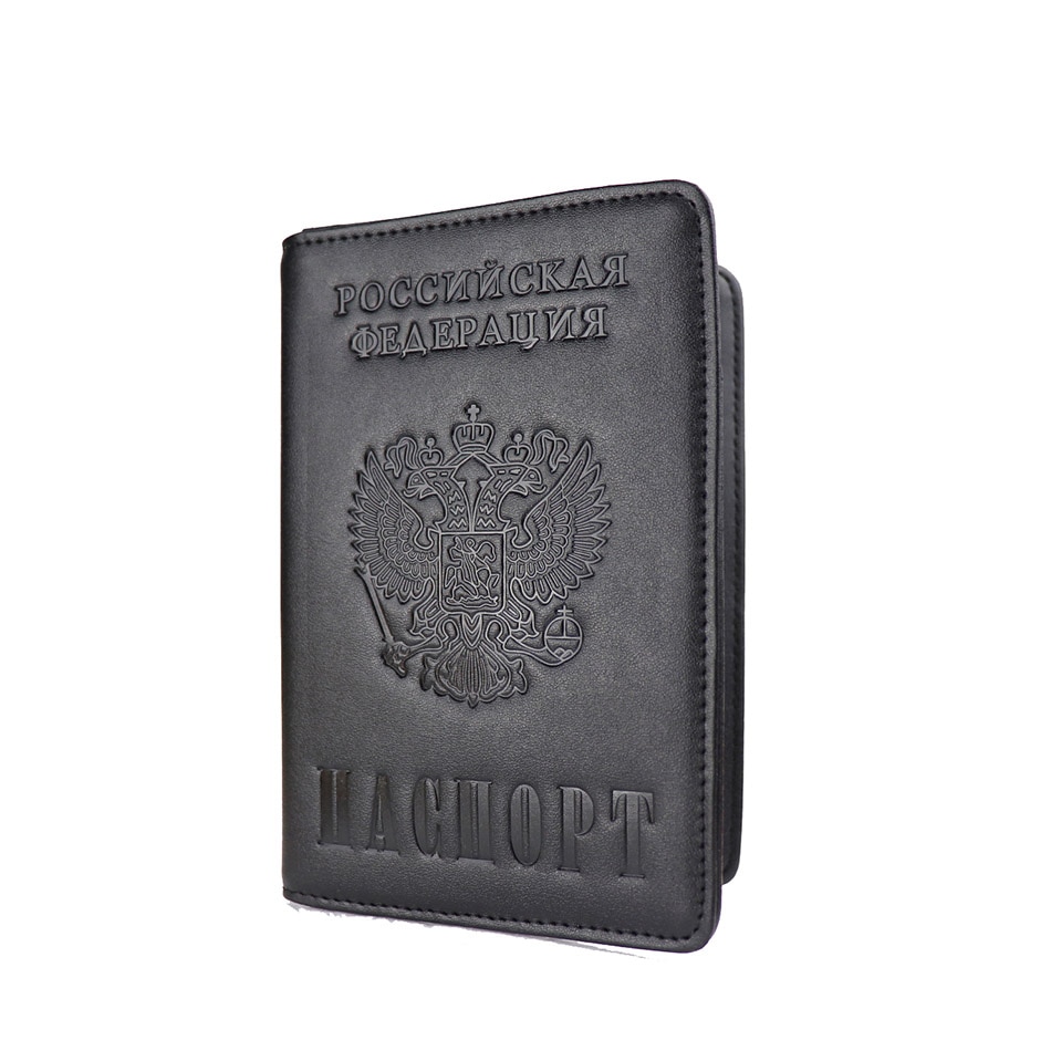 Funda para pasaporte de cuero sintético para hombre y mujer, organizador de tarjetas de identificación, sólido, para documentos de viaje, de 612 a 60: Black