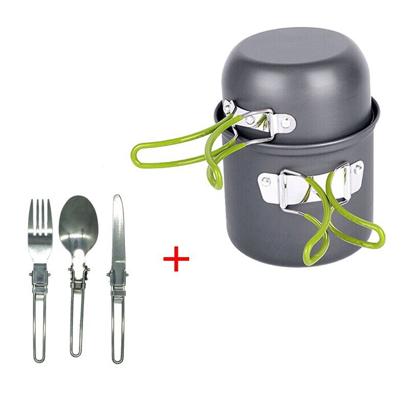 impostato di pentole da campeggio per escursionismo tutto&#39;aperto 1-2 persone stoviglie da cucina portatili pentole da picnic ciotole con stoviglie fornello a gas: Pots e utensils