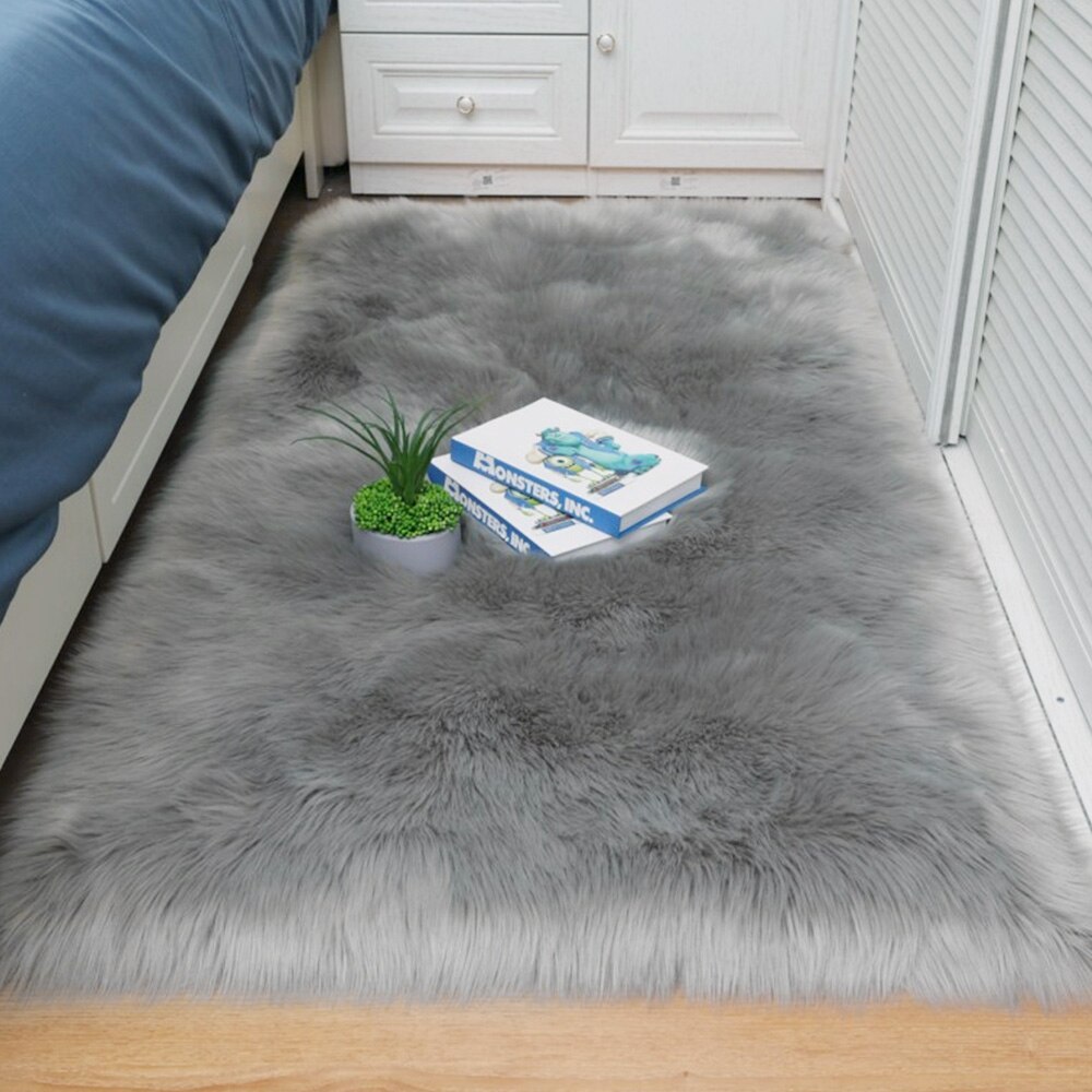 Stue plysj gulvtepper matter barnerom fuskepelsområde teppe solid fluffy mykt shaggy teppe kunstig til soverom: Lysegrå / 60 x 90cm