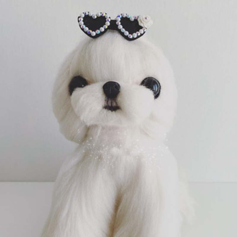 Pet Accessories Handmade Pet Headwear Dog Head Flower Teddy Yorkshire Maltese Pearl Flash Diamond Sunglasses Puppy Supplies: Style 2