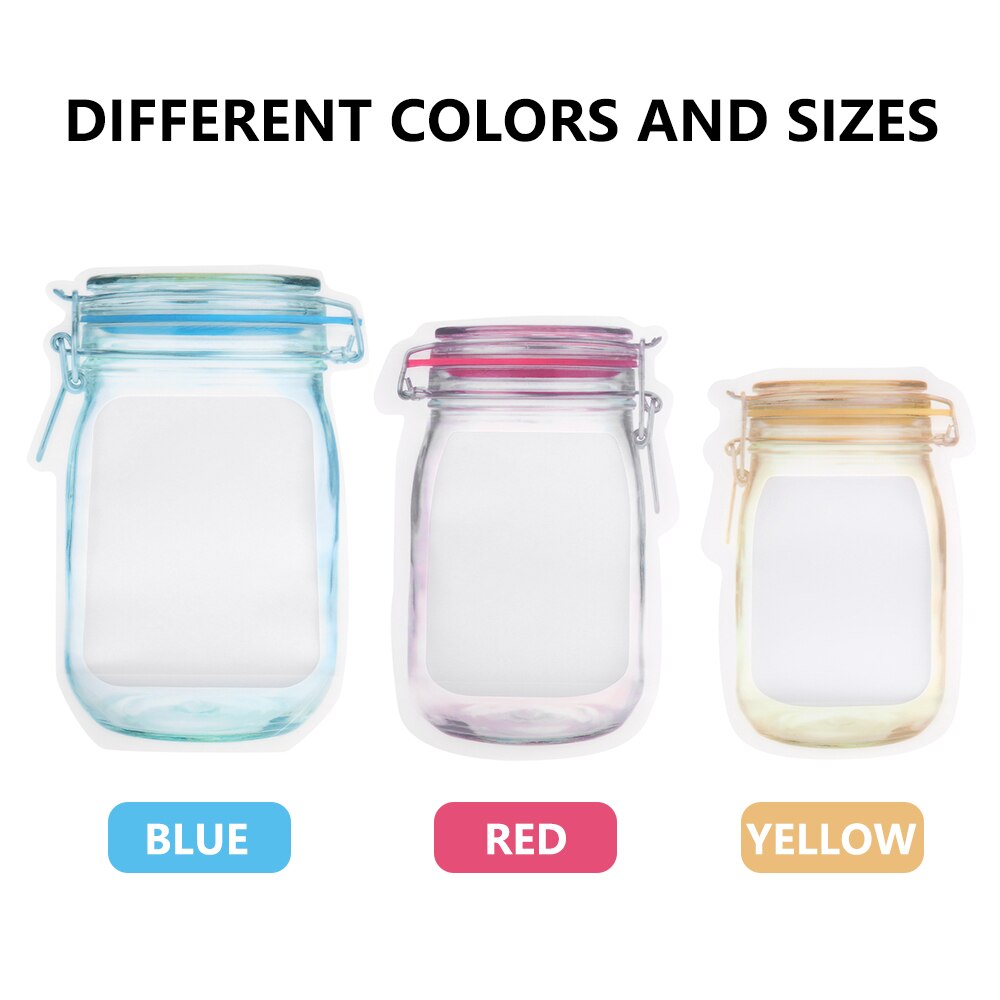 5pcs Reusable Mason Jar Bottles Bags Nuts Candy Cookies Bag Seal Fresh Food Storage Bag Snacks Zipper Sealed Kitchen Organizer