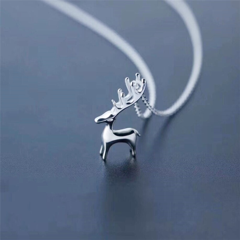 Three-Dimensional Deer Short Clavicle Chain Pendant 925 Sterling Silver Temperament Personality Female Necklace SNE086