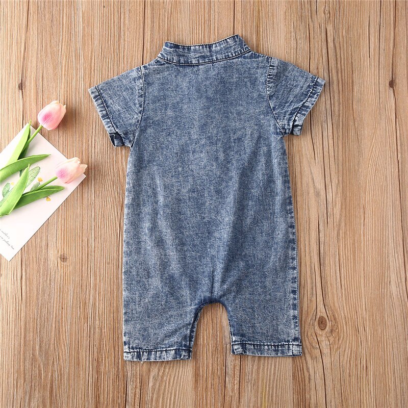 Pasgeboren baby jongens zomerkleding 0-18m casual korte mouwen denim romper jumpsuit outfits zonnepak