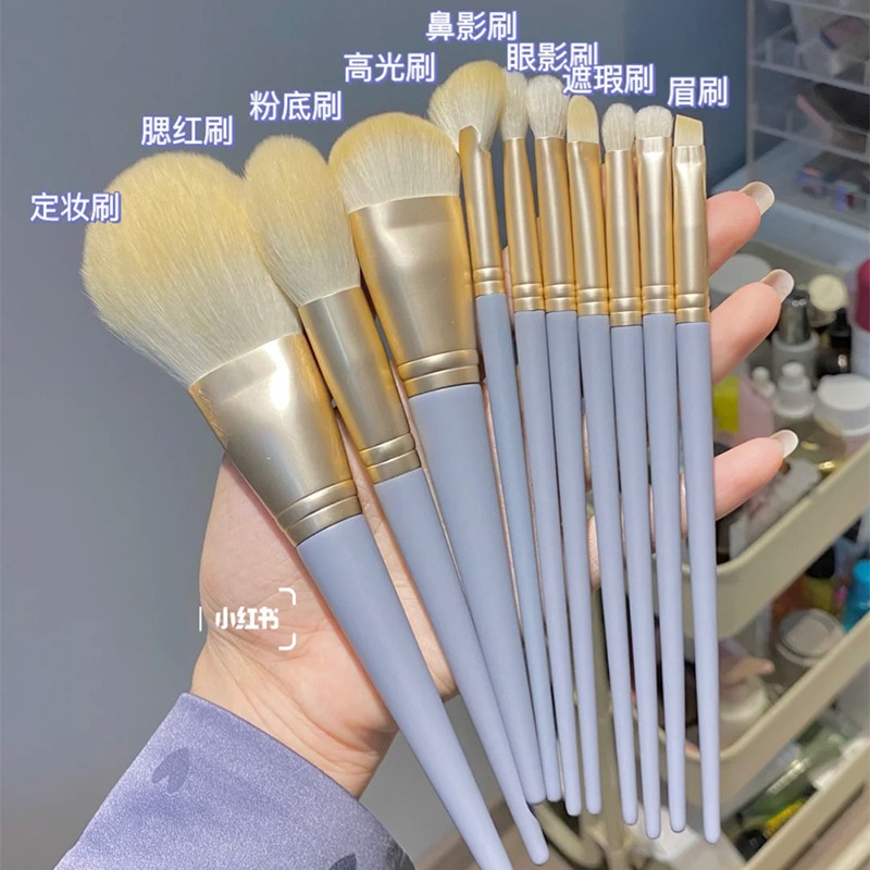 Women's 10 Makeup Brush Set Loose Powder Brush Eyeshadow Refresh Hand Student Full Set of Beauty Brushes