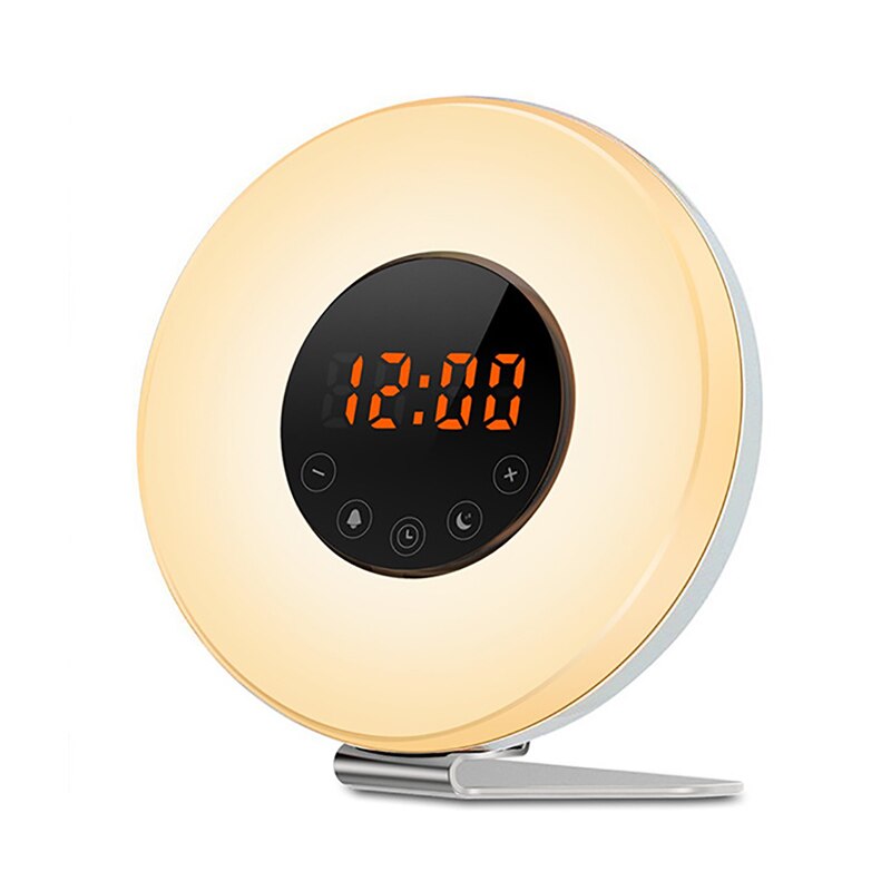 Wake Up Light Alarm Clock Sunrise/Sunset Simulation Digital Clock with FM Radio 7 Colors Light Sounds Function Touch Control