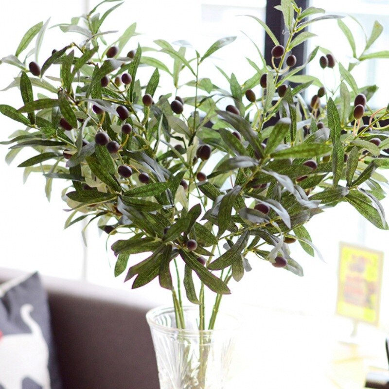 72cm Kunstmatige Europese Olijfboom Takken blad met olijf fruit bladeren voor thuis bruiloft decor groene nep bloemen
