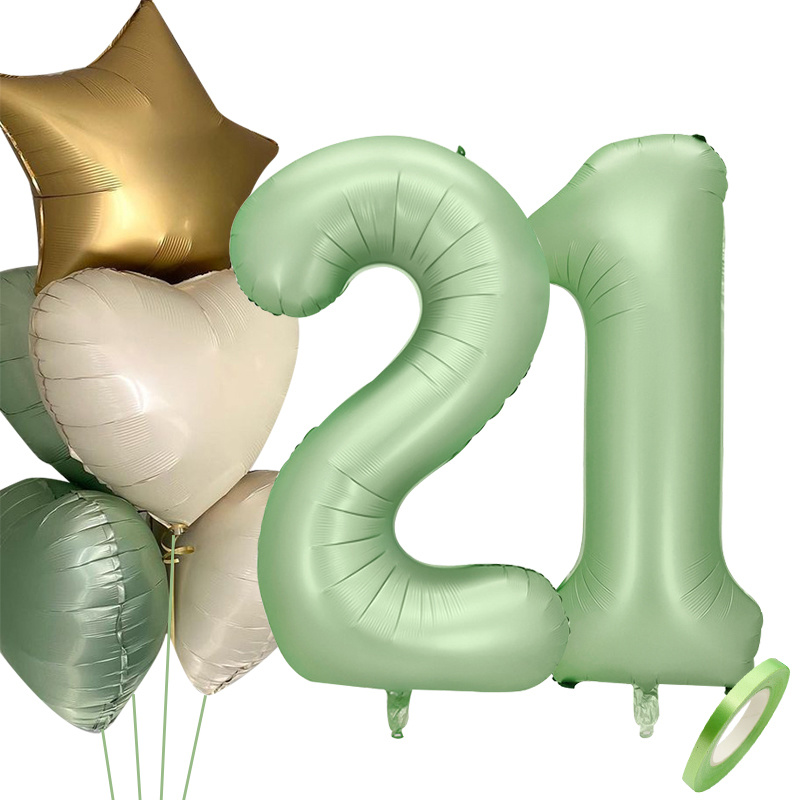 1SET 40inch Green Number Balloon With Star Heart Foil Balloons For 30 40 50 Adult Birthday Home Supplies Kids Party Decorations: MULTI