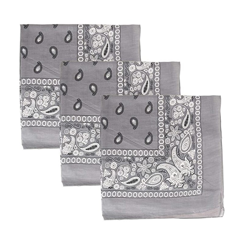 Zestaw 3 bandany robić jazdy rowerem Paisley 100% Bandana bawełniana plac na zewnątrz szalik czarny czerwony wzór Paisley pałąk drukowane dla kobiet/mężczyzn/chłopiec: szary
