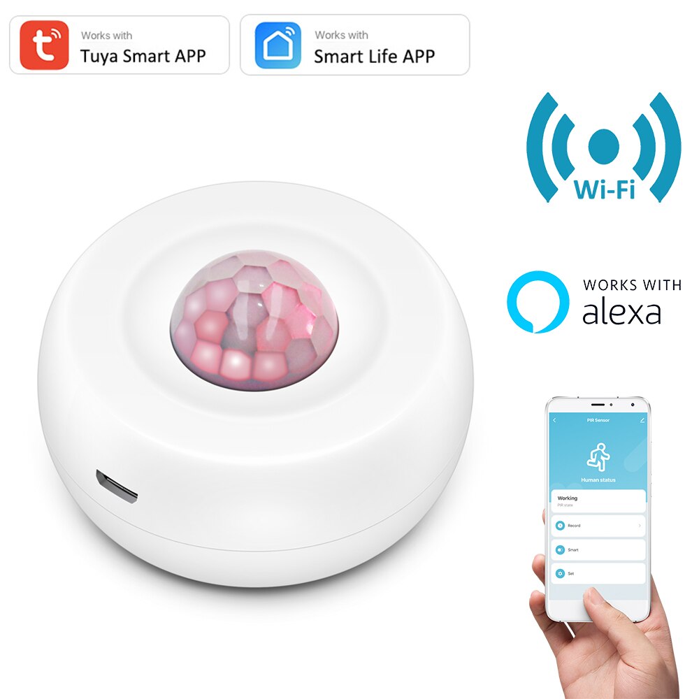 Tuya Smart APP Control WiFi USB Power Motion Sensor Detector Wireless Battery PIR Detector Movement Sensor Alexa APP Routine Set