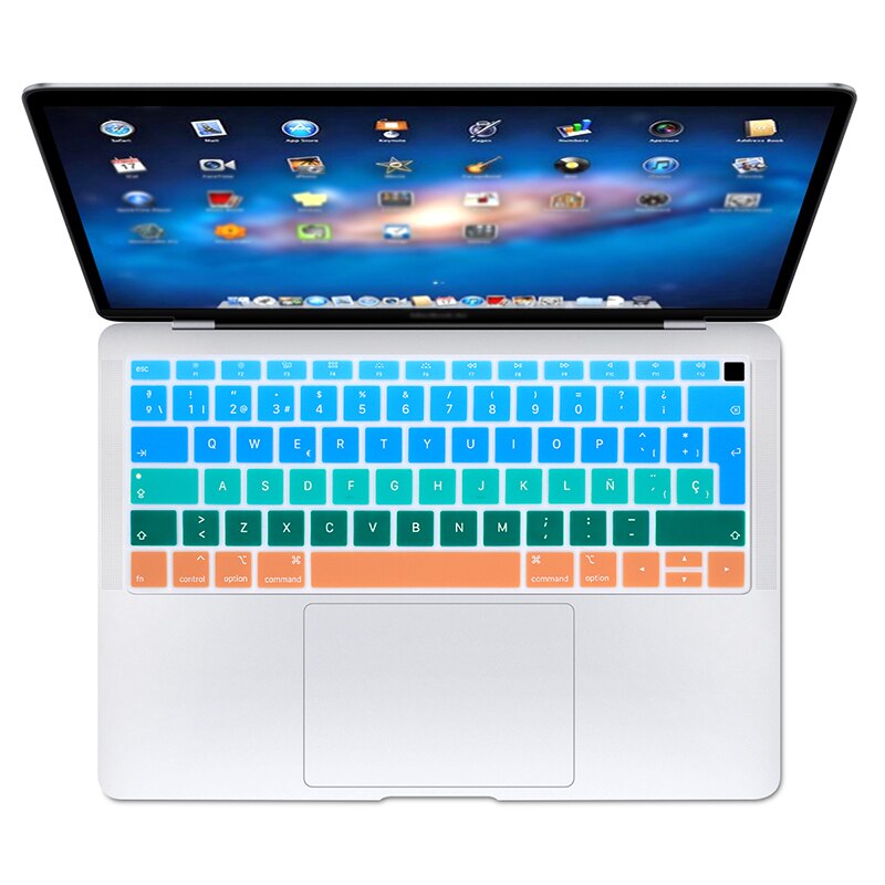 Hrh Regenboog Spaans Siliconen Toetsenbord Beschermfolie Voor Apple Voor Macbook Air 13 A1932 Met Touch Id Vingerafdruk Release: Ombre aqua blue