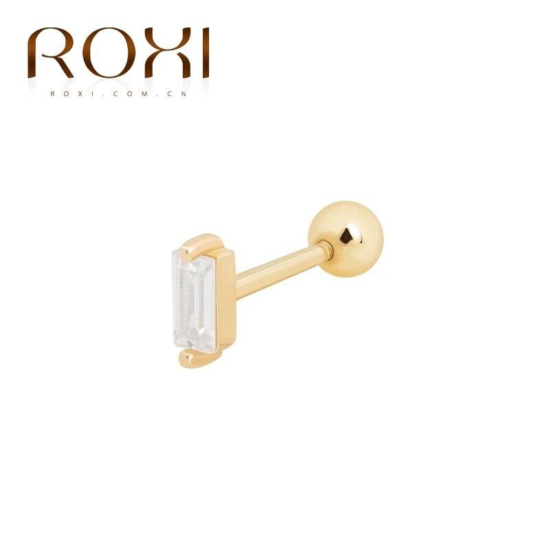 Roxi cool sølv 925 smykker gevind enkelt stige firkantet zirkon mini øreringe til kvinder piercinger pendientes kolczyki: Guld