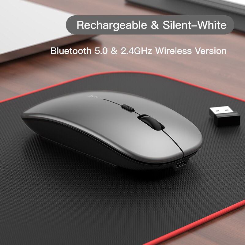 Niye Bluetooth Pink Mouse Wireless Computer Mice 2.4GHz USB Adapter DPI Rechargeable Home Desktop Laptop Mouse Ergonomic Mouses: Bluetooth Gray
