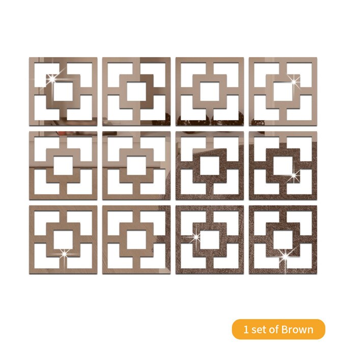 Espejo hueco cuadrado para pared, pegatina de papel tapiz para decoración de sala de estar, dormitorio, bricolaje, calcomanía de espejo acrílico, 28x28cm x 12 Uds.: Brown