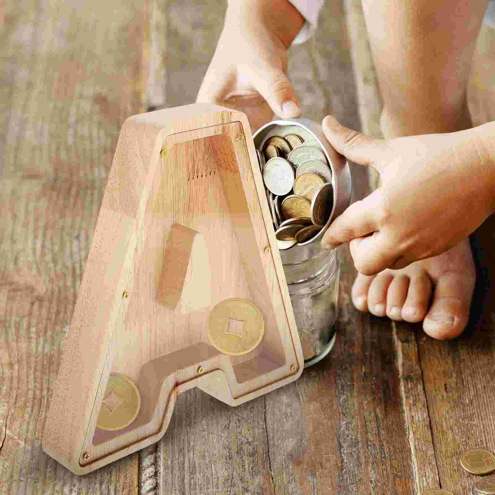 English Letter Saving Pot Wood Coin Bank Funny Letter Desktop Ornament