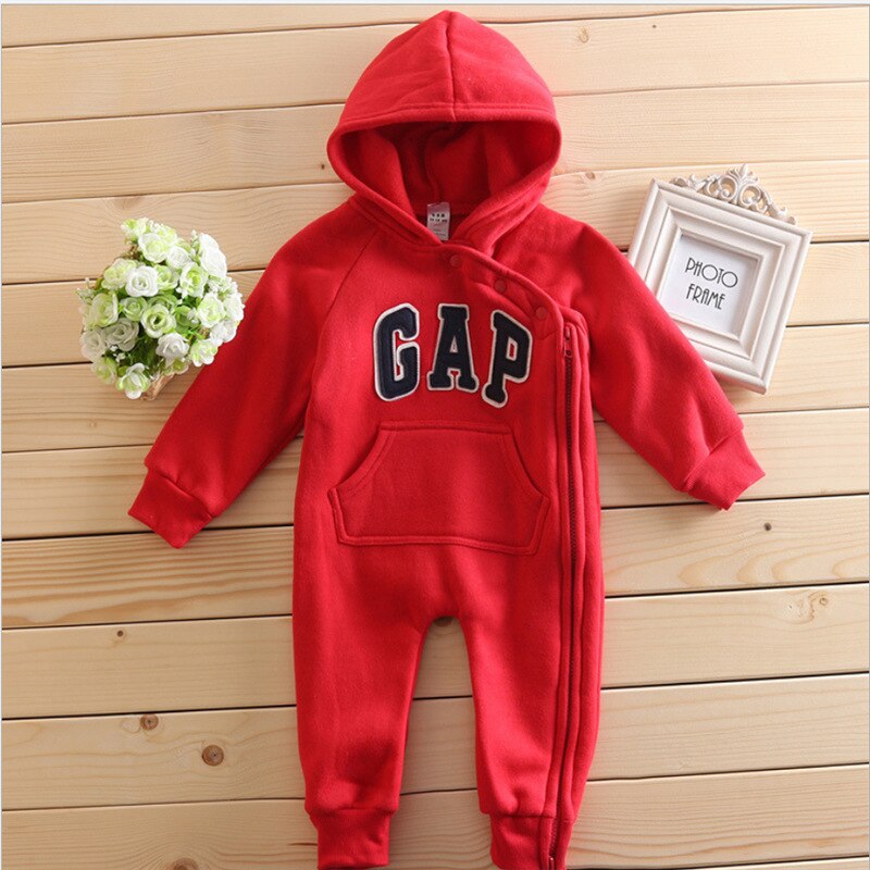Crianças macacão meninos meninas com capuz macacão outono inverno carta bordado zíper macacão roupas do bebê: Vermelho / 18-24M