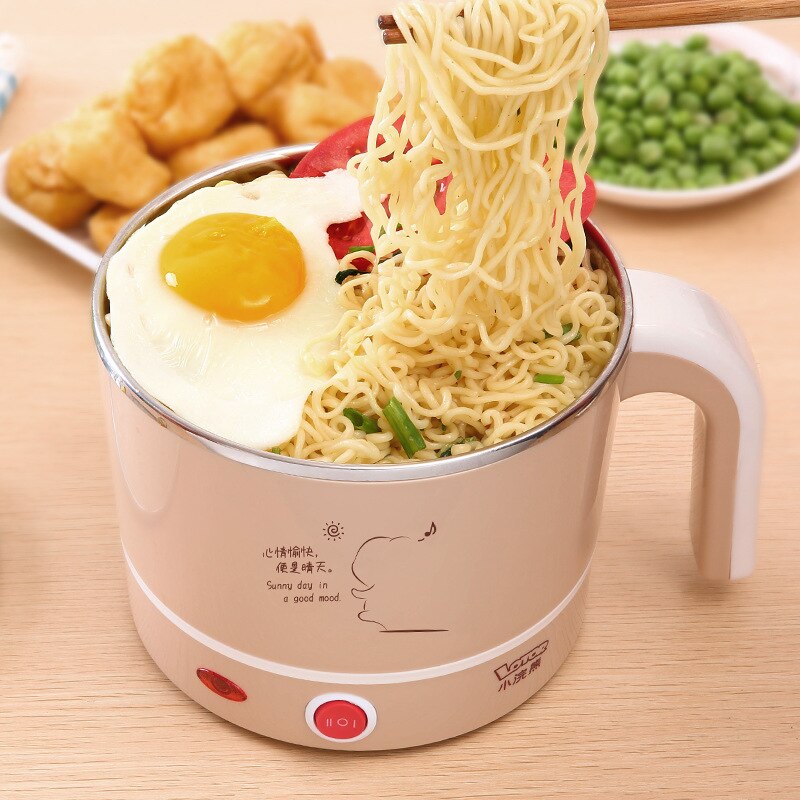 Kbxstart 220V Multifunction Electric Cooking Pot Skillet Noodles Rice Cooker Thermal Insulation 1.2L Mini Pot Cooker