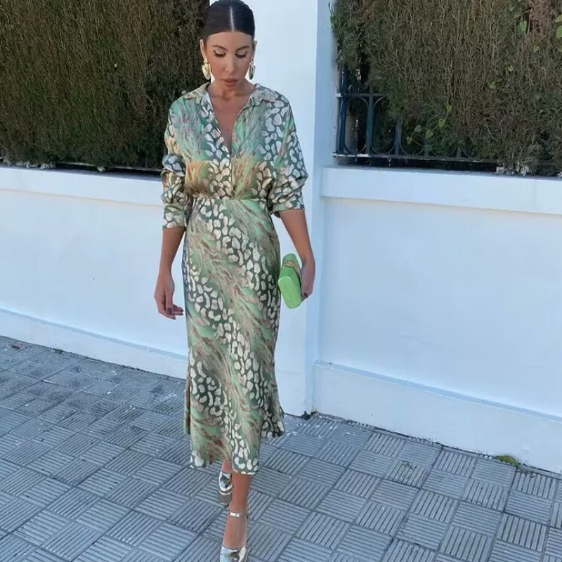 Tangada kvinders print satin nederdel med lynlås høj talje lang nederdel til kvinder 6 x 0117