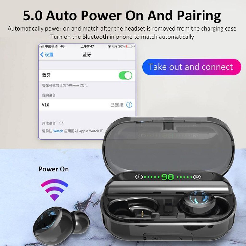 Draadloze Koptelefoon Bluetooth 5.0 Sport Draadloze Koptelefoon Led Digitale Display Tuur Stereo Oordopjes Met Microfoon Headset