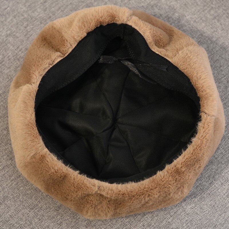 Autumn Winter Beret Women's Hat Korean Style Plush Warm Retro British Women Plush Painter's Hat