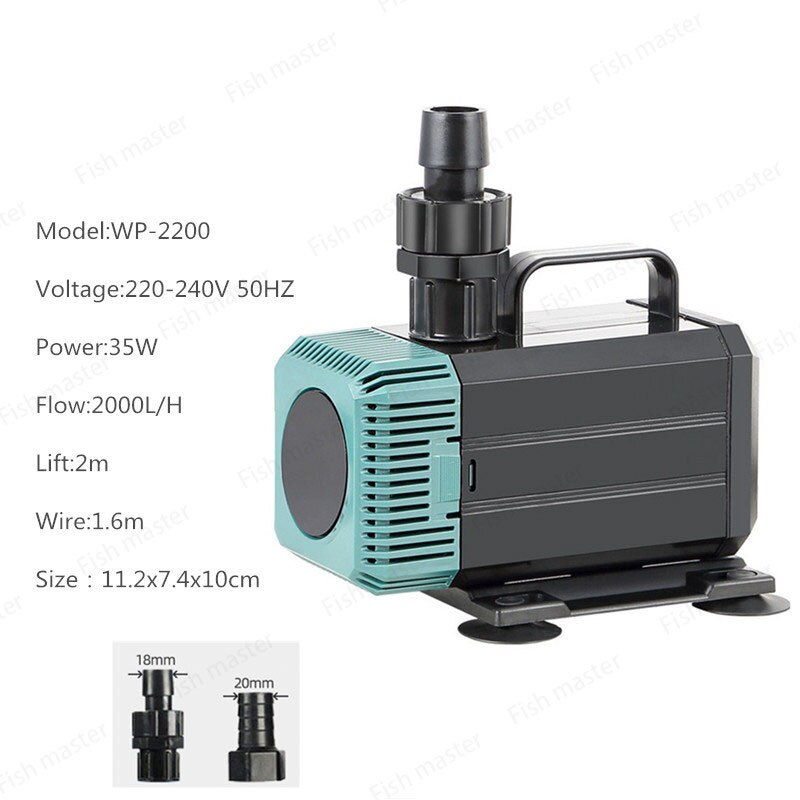 Garden fish pond Submersible pump fish tank water pump aquarium pump amphibious pump filtration circulating pump pumping: WP-2200 / UK adapter plug