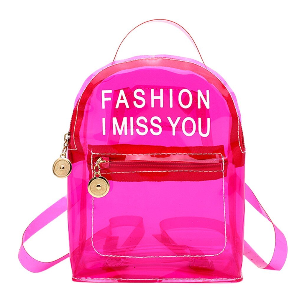 Molave backpack Women Students Beach Solid Color Letter print Transparent Bag Backpack Shoulder Bag shopping bag: Hot Pink