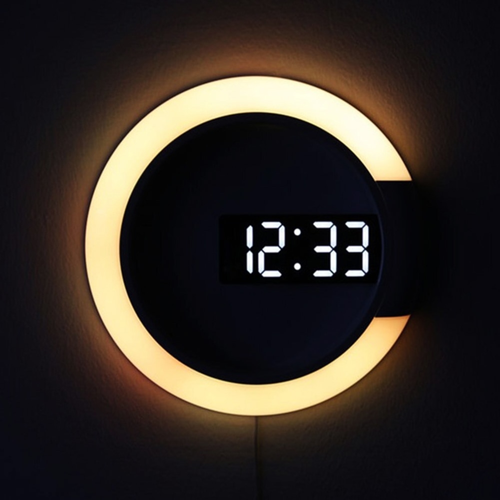 3D Led Digitale Wandklok Alarm Spiegel Hollow Horloge Tafel Klok 7 Kleuren Temperatuur Nachtlampje Voor Thuis Woonkamer Decoraties