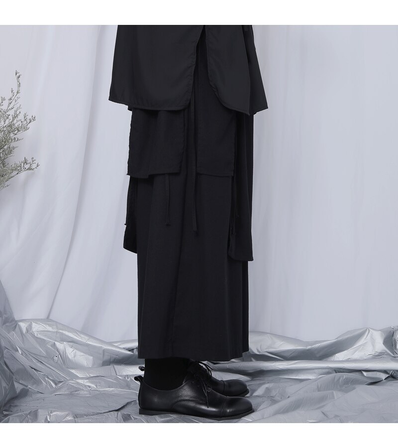 Spadające spodnie szerokie nogawki męnarty przystojny fryzjer dziewięciopunktowe spodnie Yamamoto ciemny wiatr bawełna i len luźne spodnie na co dzień szerokie nogawki