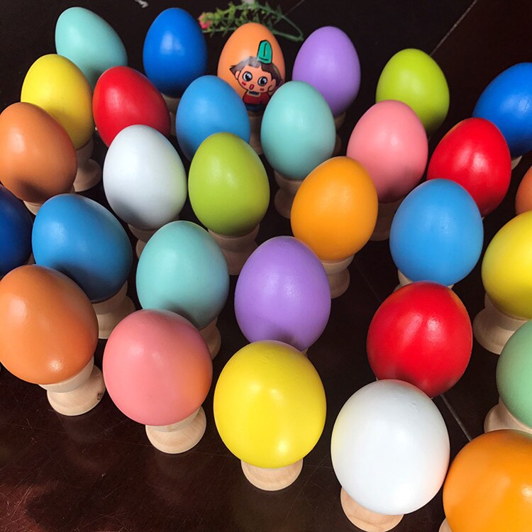 6 teile/los Neue Baby Spielzeug Holz Nachahmung Eier DIY Gemalt Graffiti Ostern Ei Modell Küche Pretend Spielen Spielzeug 12 Farben: Mix Color