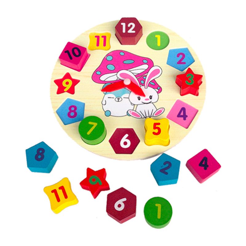 Holz Uhr Pädagogisches Lernen Sortierung Uhr Puzzle Spielen Spielzeug für Kleinkind Baby 77HD