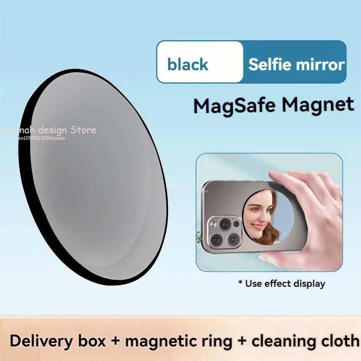 Magnetische telefoon selfie spiegel voor Magsafe IPhone 15 Pro Max mobiele telefoon achteruitrijcamera spiegel voor groothoek selfie vlog video: Black