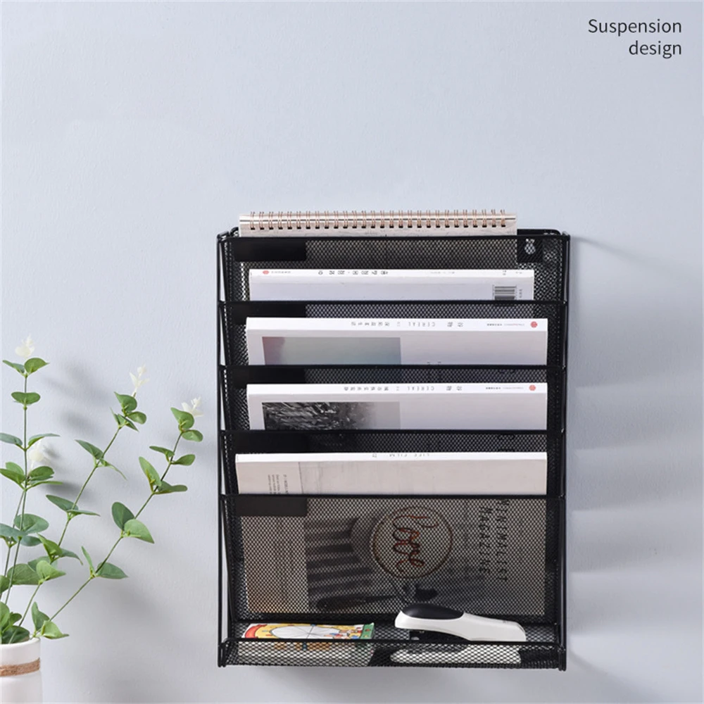 Hanging Metal File Organizer Rack Five Layer Wall Hanging Holder Mail Magazine Office Paper Document Letter Paper Storage Tray