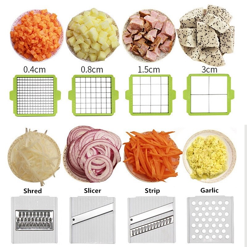 Manuelle Edelstahl Schneidemaschine Gemüse Küche Werkzeug Multi-Funktion Austauschbare Scheibe Gemüse Gemüse Cutter Grün + Weiß