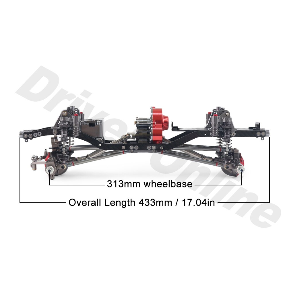 1/10 RC Crawler Chassis In Metallo Kit di 313 millimetri 12.3 "Passo con di Trasmissione In Metallo di Alluminio Asse Telaio In Fibra di Carbonio Ferroviario