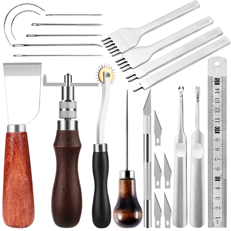 Leathercraft Tool Sets With Hand Sewing Stitching Punch Carving Tools And Other Leather Working Accessories For Belt: Default Title