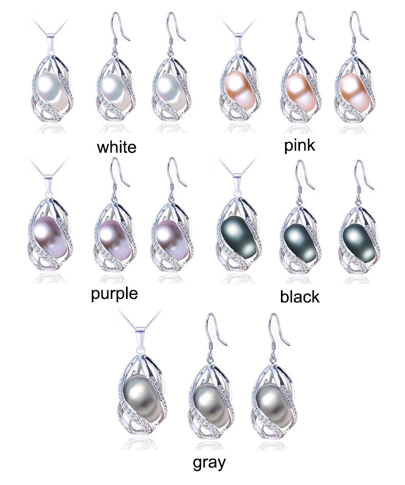 ZHBORUINI Perle Schmuck Set 925 Sterling Silber Schmuck Natürliche Süßwasser Perle Perlen Käfig Halskette Ohrring Set Für Frauen