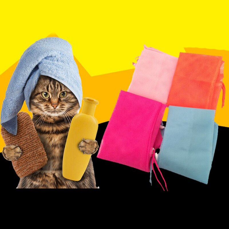 Mesh Cat Bathing Bag Cats Grooming Shampoo Washing Bags Cat Bath Clean Bag No Scratching Bite Restraint Supplies Nail Cutting