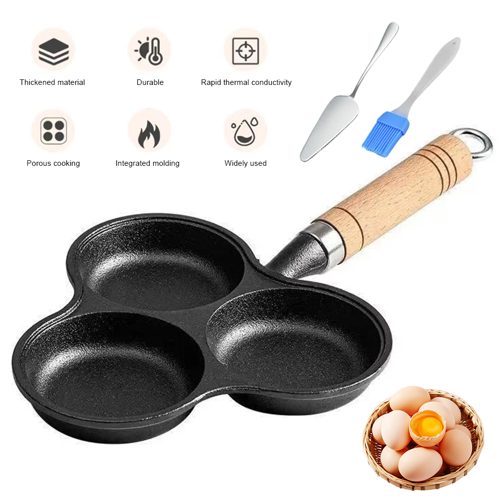 3-Cup Gietijzeren Ei Koekenpan Non Stick Eierkoker Omelet Pan Gebakken Ei Pan Voor Ontbijt Gebakken Ei pannenkoeken Steaks Hamburger
