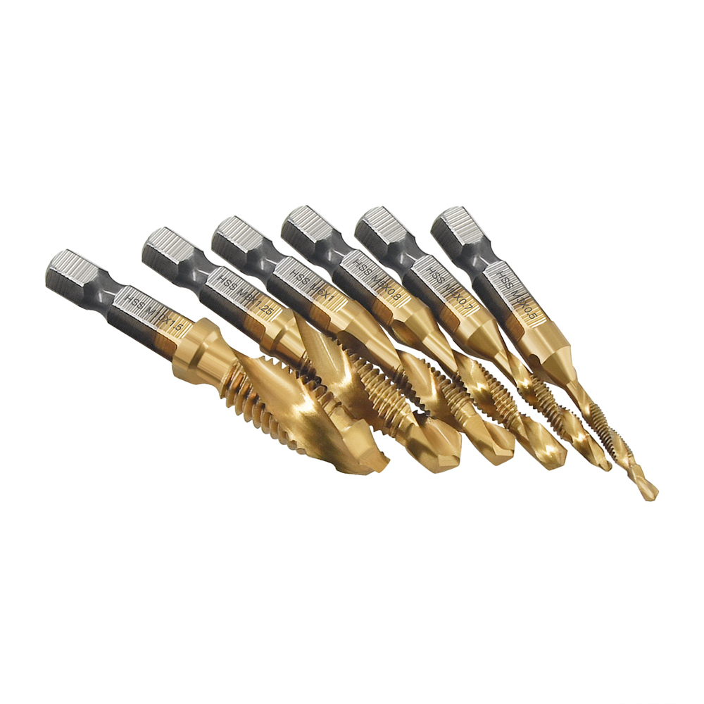Tap Drill Titanium Plated Hex Shank HSS Screw Thread Metric Tap Drill Bits Screw Machine Compound M3 M4 M5 M6 M8 M10 Hand Tools