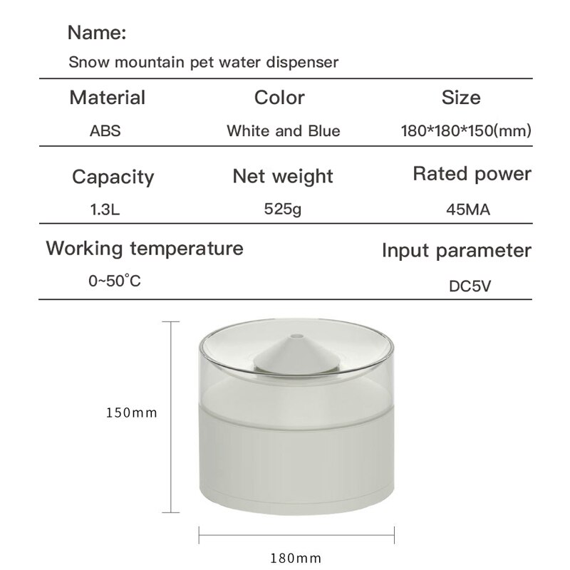 Snow Mountain Automatic Cat Water Bowl Fountain For Pets Dog Water Dispenser Large Drinking Bowl Cat Drink