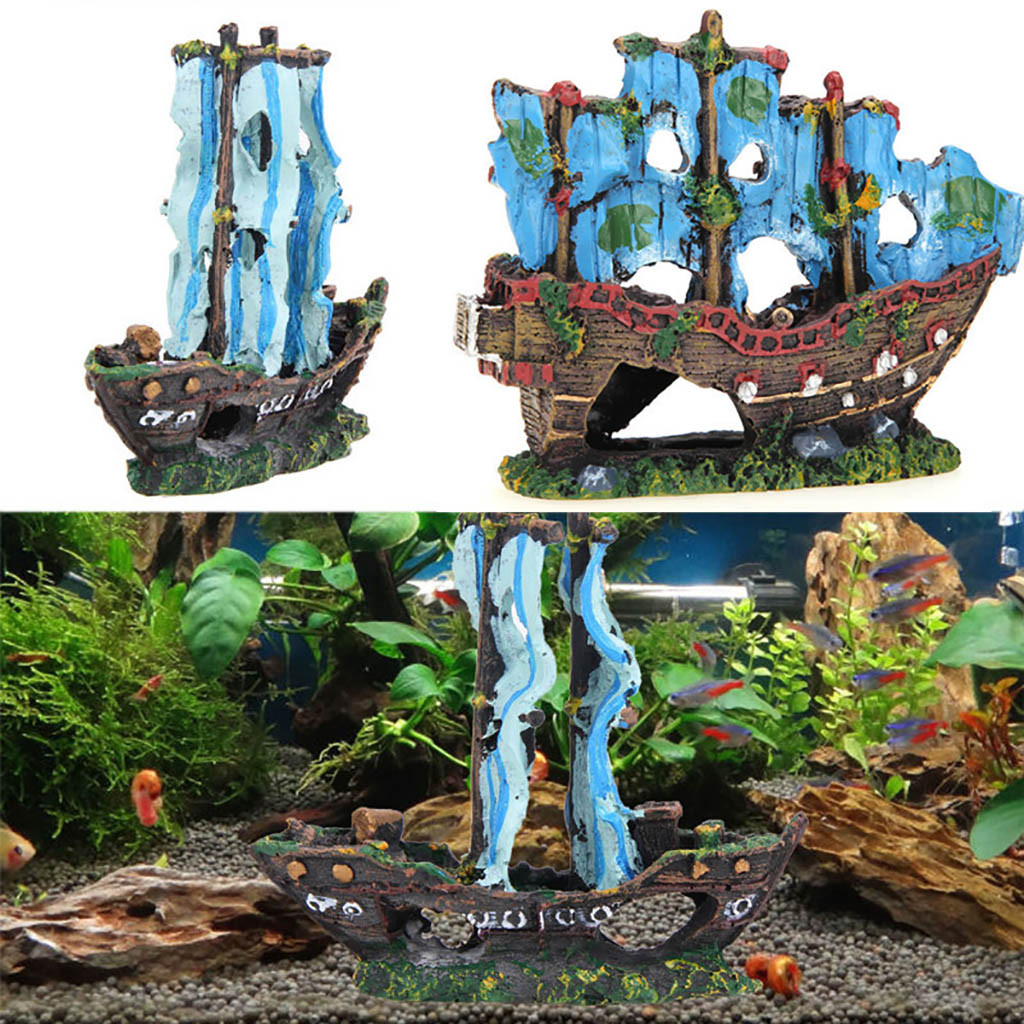 Aquarium Decoration Fish Tank Landscape Pirate Ship Luminous Ornament Aquatic Landscape Sunk Shipwreck Wreck decors aquarium