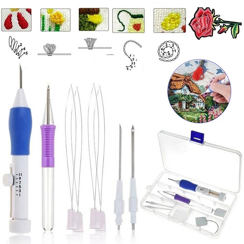 Craft Kits Embroidery Pen Set Magic DIY Embroidery Pen Stitching Knitting Craft Diy Sewing Tool Kit Punch Needle Set