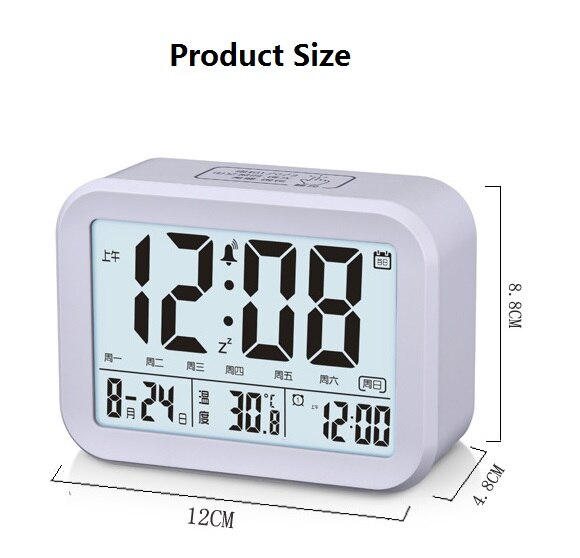 Smart Digital Alarm Clock Large LCD Display Light Sensor Nightlight Multifunction Snooze Kids Office Table Alarm Clock