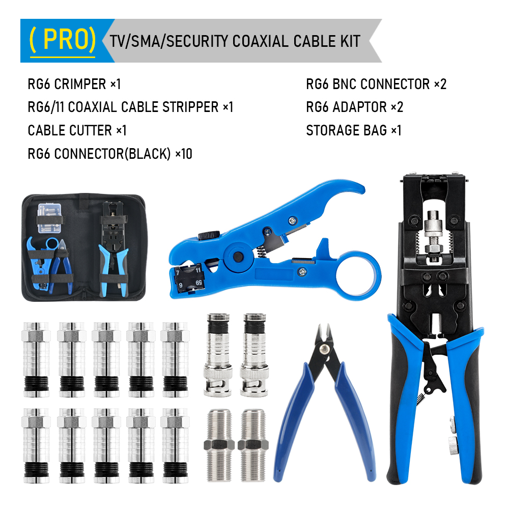 impostato di strumenti per l'installazione di telecamere CCTV Pinze a compressione per connettore F/BNC/RCA RG-58/59/62/6 (3C/4C/5C) Tipo kit spelafili: Rosso