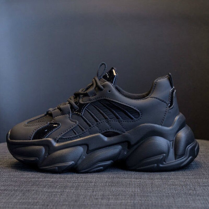 Hardloopschoenen platform sneakers dames gevulkaniseerde schoen chunky zwart grijs casuals ademend veterschoenen goede schoenen