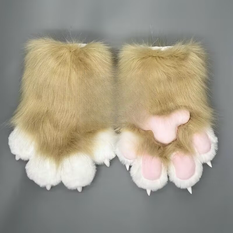Kig fursuit kigurumi peludo animal garras unhas luvas cosplay traje wearable peludo animal pata cosplay adereços: Prateado