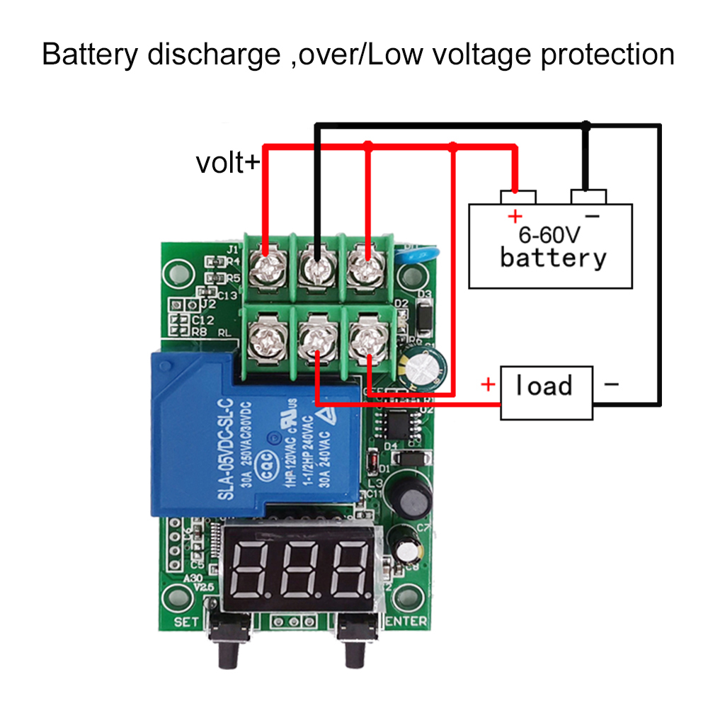 Controlador de interruptor de relé DC 6 ~ 80V detección de voltaje carga Monitor de descarga con estuche pantalla Digital detección de voltaje CC
