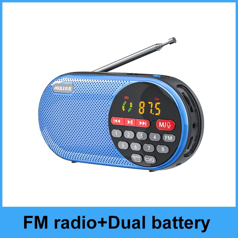 4000mAH Rechargeable FM Radio Portable Speaker Music Player with LED Display Support TF Card U Disk 3.5mm Headphone Jack: Blue No record