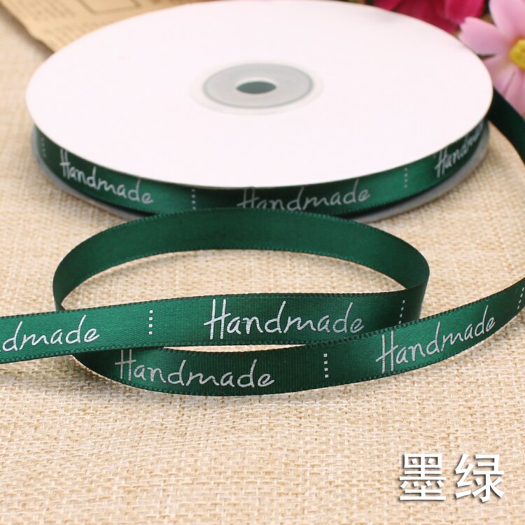 9Mm Handgemaakte Brief Gedrukt Satijnen Linten Bruiloft Verjaardag Party Kerst Bloem Geschenkdoos Wikkelen Diy Cake Bakken Linten: Dark Green